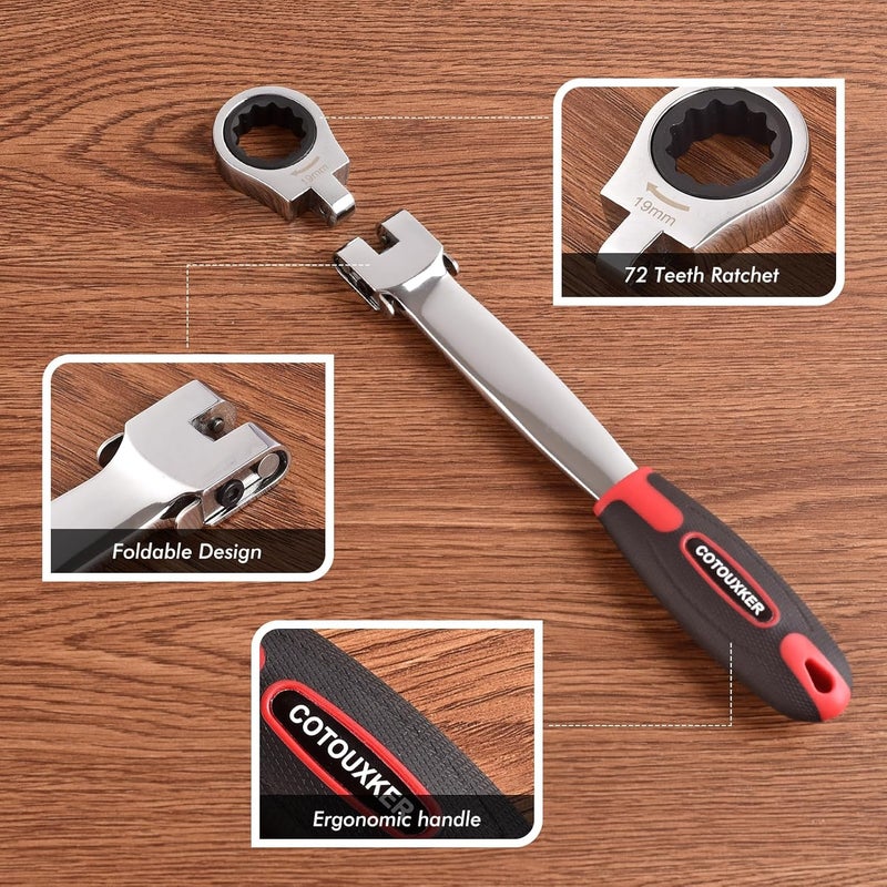 COTOUXKER Flex Head Ratcheting Wrench Set, 8-19mm Ratchet Wrench Set with Interchangeable Heads for Mechanic Repair - Image 4